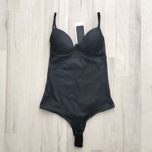NWT John Richmond Underwear Womens Lingerie Thong Bodysuit Satin Mesh Black US 6
